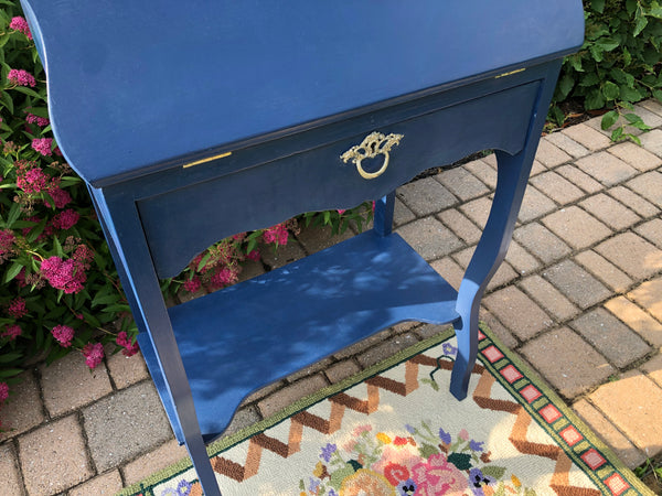 Small Vintage Painted French Blue Drop Front Secretary Desk