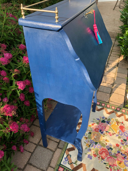 Small Vintage Painted French Blue Drop Front Secretary Desk